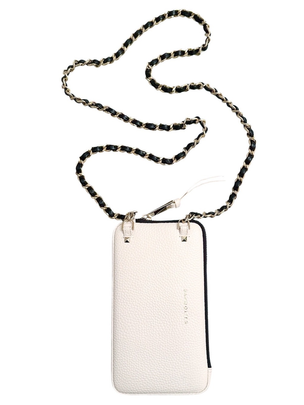 Bandolier Pebbled Leather Expanded Zip Pouch Ivory and Gold with Chain Strap - Picture 11 of 11